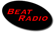 A black oval with the words beat radio written in red.